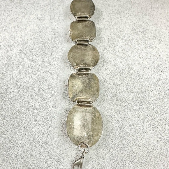 Vintage Artisan Indian Jasper Stone Silver Tone Chunky Boho Earth Tone Bracelet - Picture 8 of 8